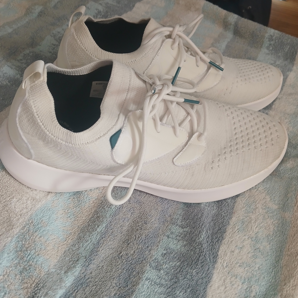 Vessi White Knit Slip-On Sneakers with Teal Accents